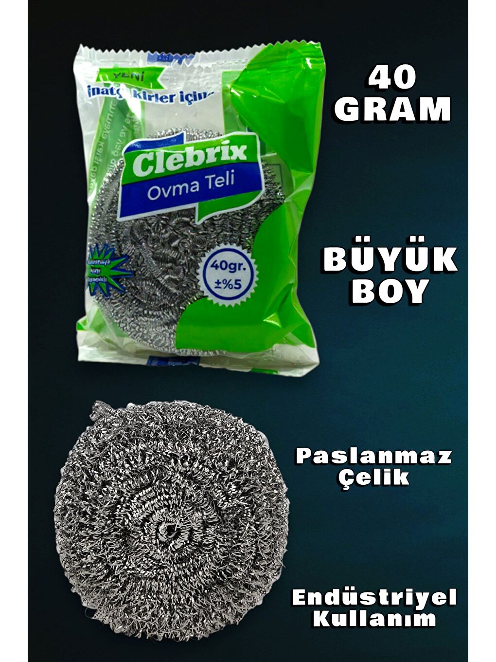 Celebrix Paslanmaz Çelik Büyük Endüstriyel Boy Bulaşık Ovma Teli 40 gr