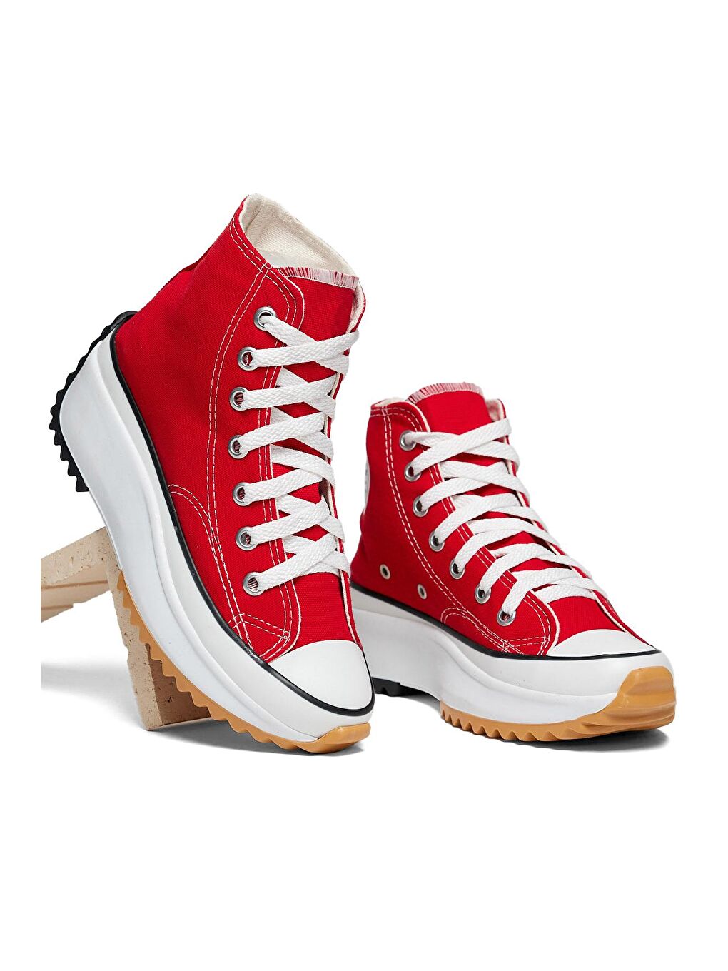 Unisex Kırmızı Rahat Kalıp Bağcıklı Uzun Spor Ayakkabı-5