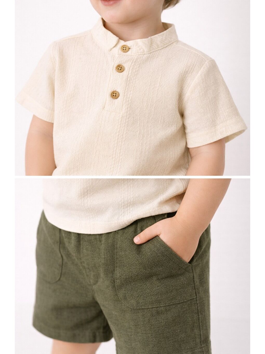 Haki Tarz Gömlek Çizgi Desenli Belden Ayarlanabilir Kısa Kollu Şortlu 2'li Takım-3