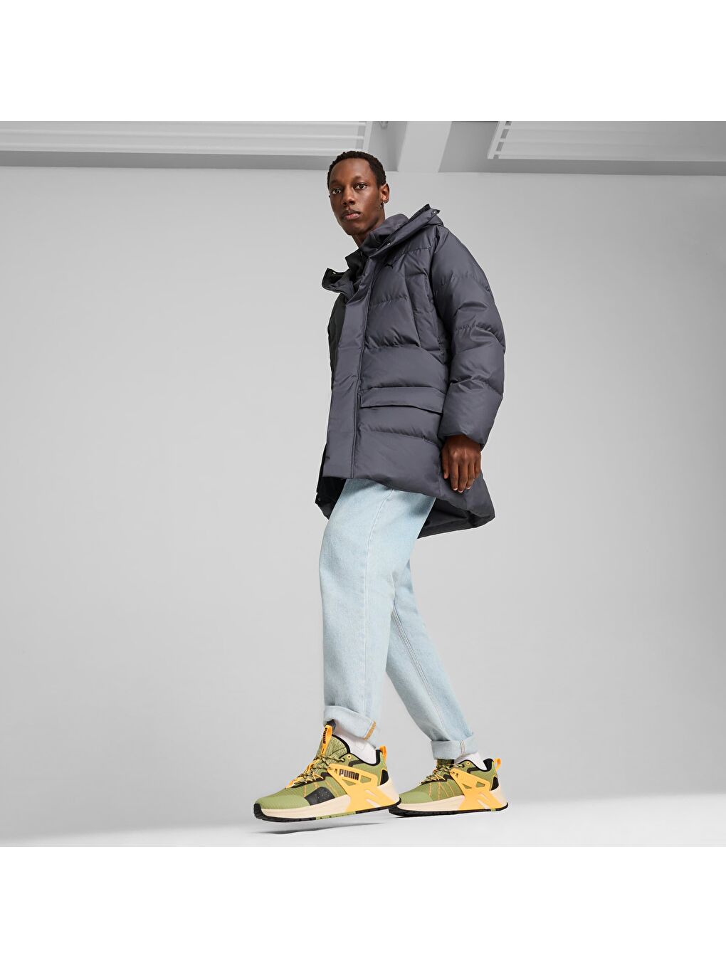 Gri PROTECTIVE Down Erkek Uzun Mont-2