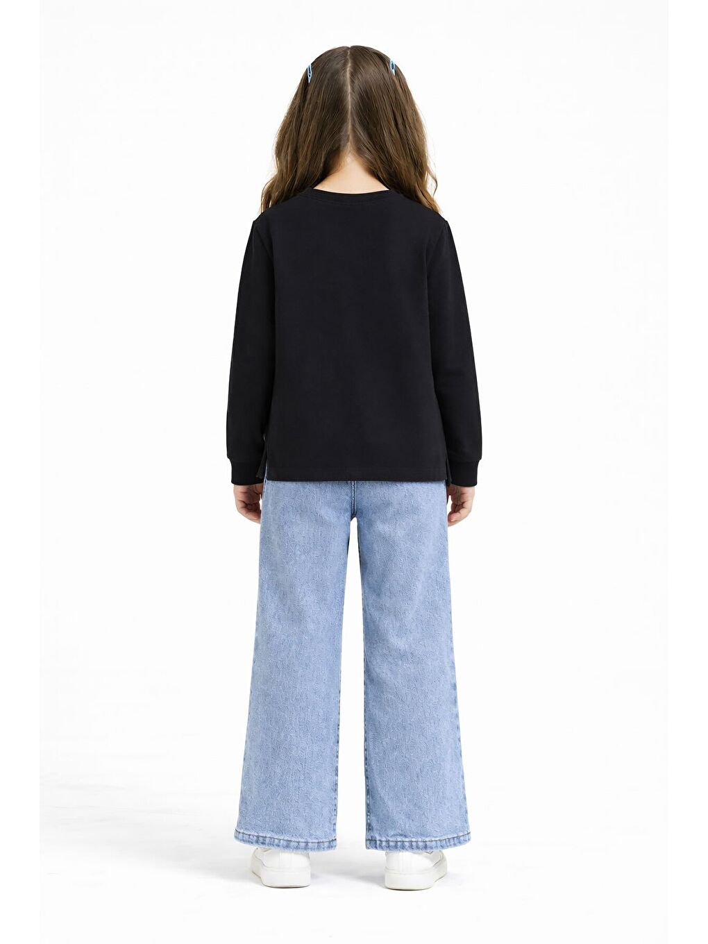 Siyah Kalp Desenli Badili Jean Pantolonlu Kız Çocuk 2li Takım 23743-3