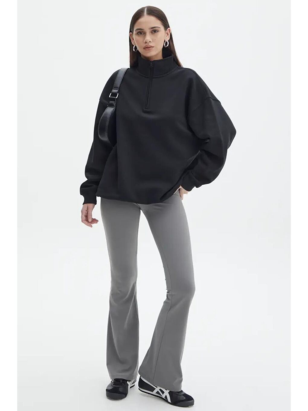 Siyah Fermuar Detaylı Oversize Sweatshirt Mg1933-1