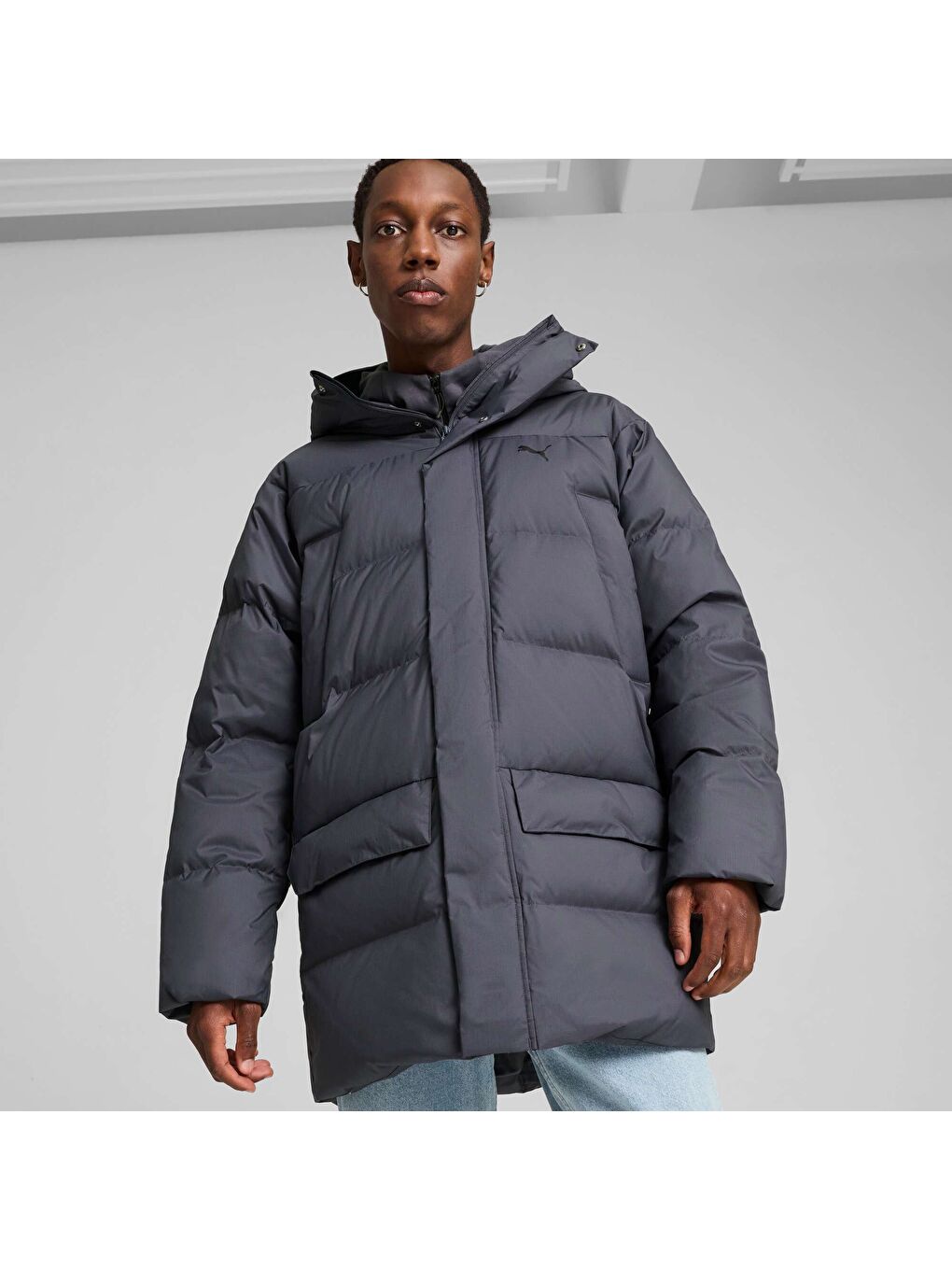 Gri PROTECTIVE Down Erkek Uzun Mont-4