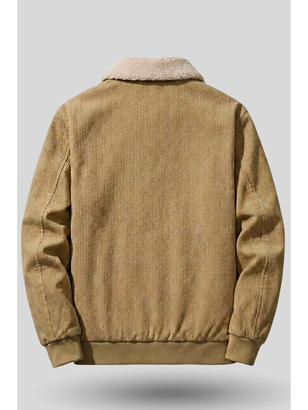 Bej Erkek Kadife Mont Pelüş Astarlı Tam Fermuarlı Gömlek Yaka Spor Mont-2
