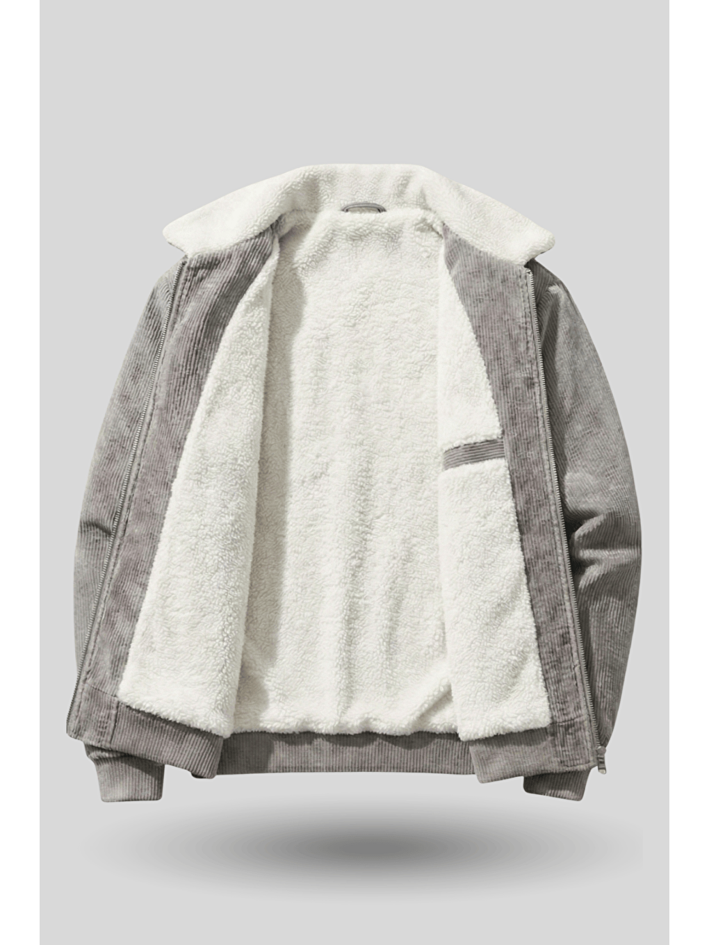 Gri Erkek Kadife Mont Pelüş Astarlı Tam Fermuarlı Gömlek Yaka Spor Mont-1