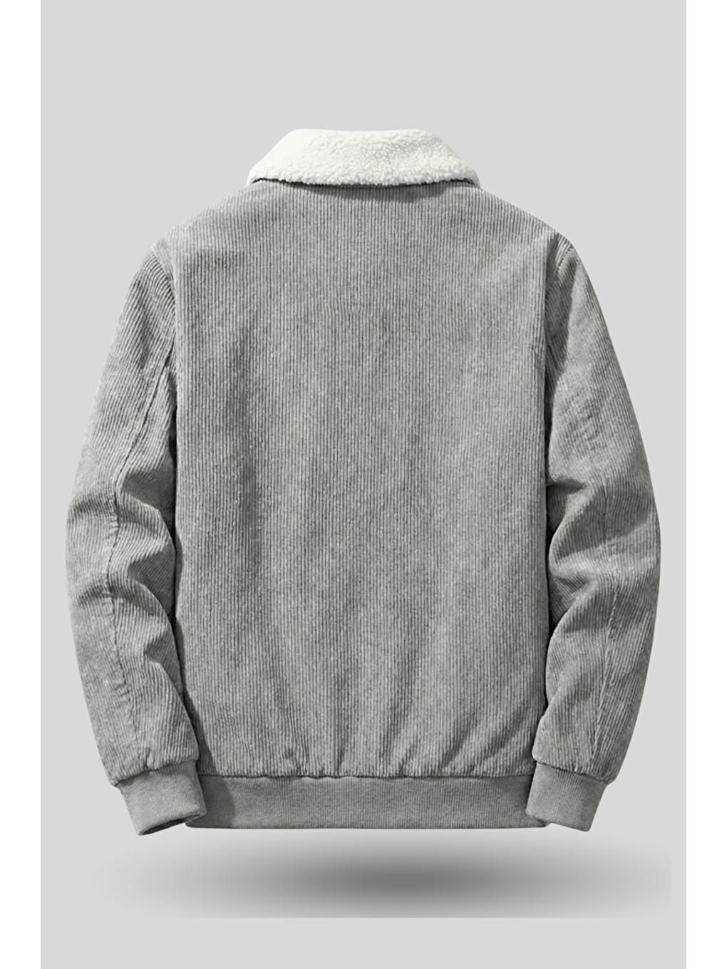 Gri Erkek Kadife Mont Pelüş Astarlı Tam Fermuarlı Gömlek Yaka Spor Mont-2