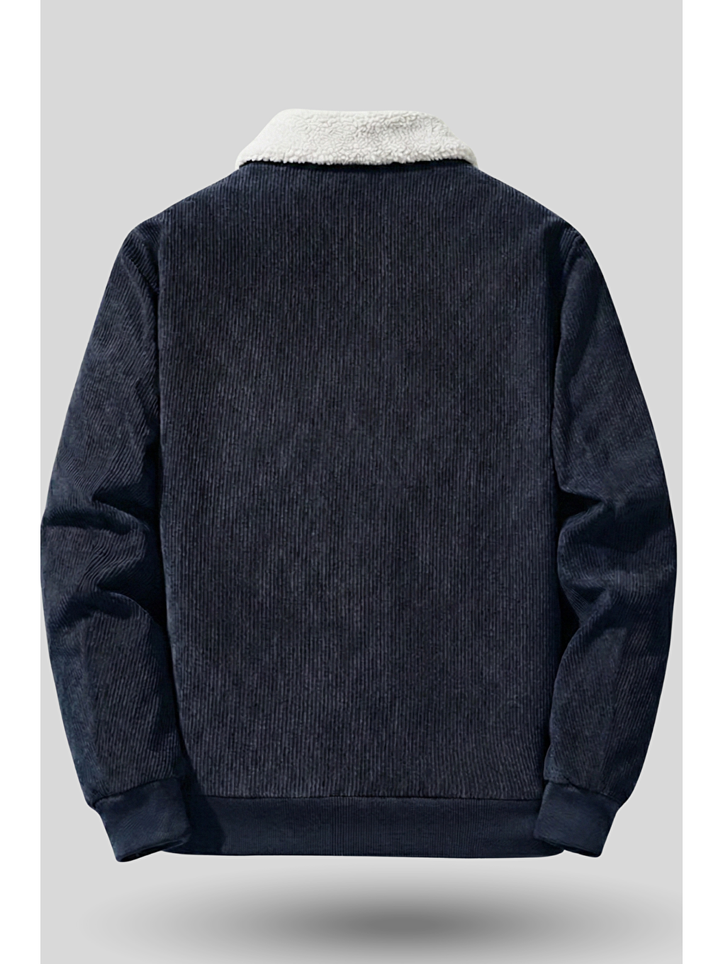 Lacivert Erkek Kadife Mont Pelüş Astarlı Tam Fermuarlı Gömlek Yaka Spor Mont-2