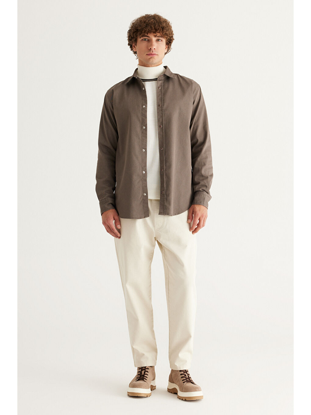 Erkek Ekru Slim Fit Dar Kesim Beli Bağlamalı %100 Pamuk Pantolon