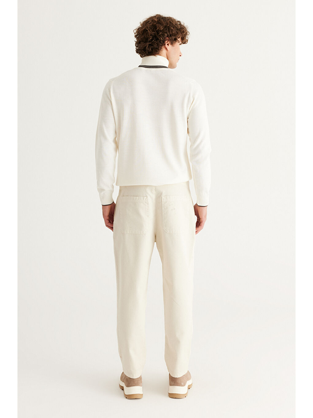 Erkek Ekru Slim Fit Dar Kesim Beli Bağlamalı %100 Pamuk Pantolon-7