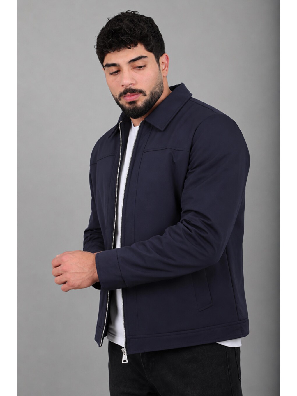 Lacivert İçi Kürklü Yakalı Orta Kışlık Mont Pldp 3033-m_50511-1
