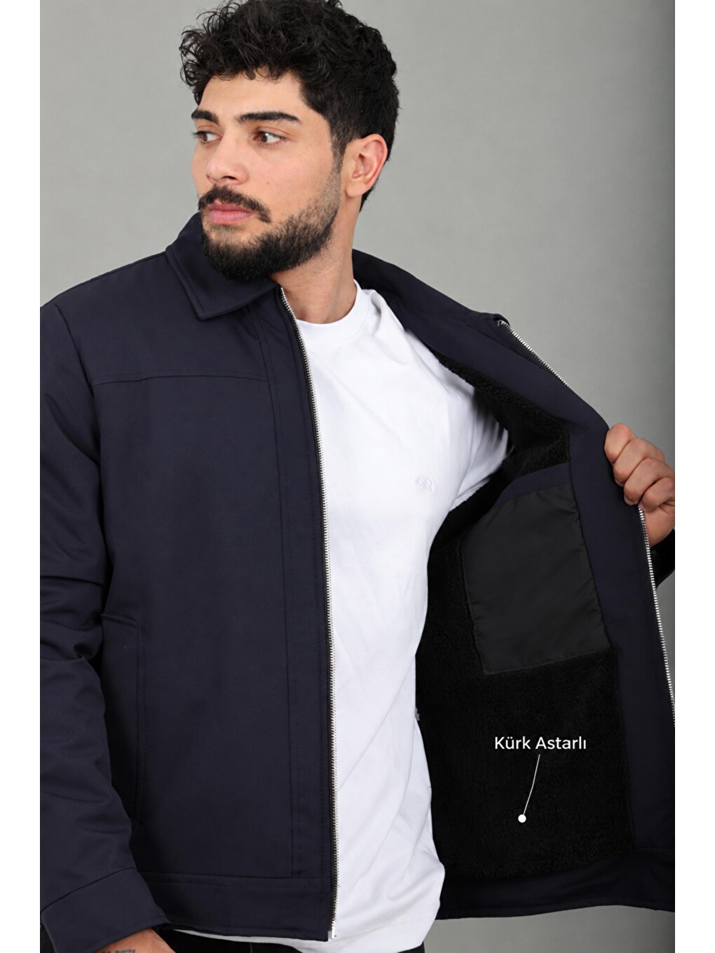Lacivert İçi Kürklü Yakalı Orta Kışlık Mont Pldp 3033-m_50511-3