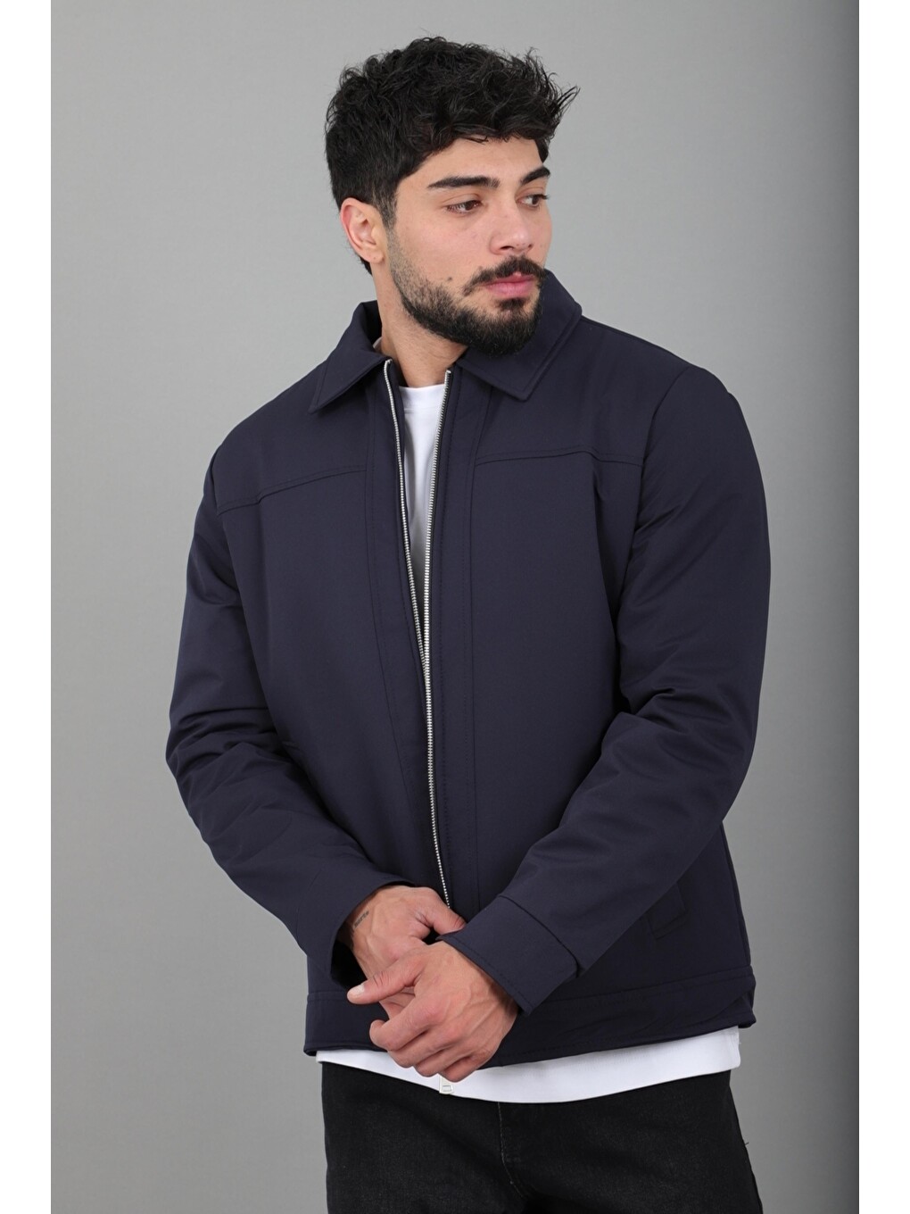 Lacivert İçi Kürklü Yakalı Orta Kışlık Mont Pldp 3033-m_50511-4
