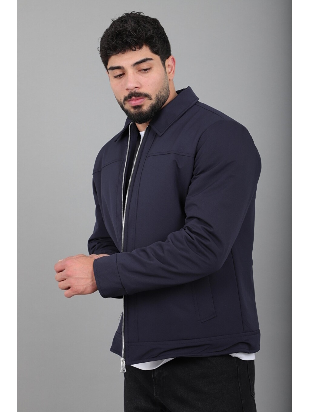 Lacivert İçi Kürklü Yakalı Orta Kışlık Mont Pldp 3033-m_50511-6