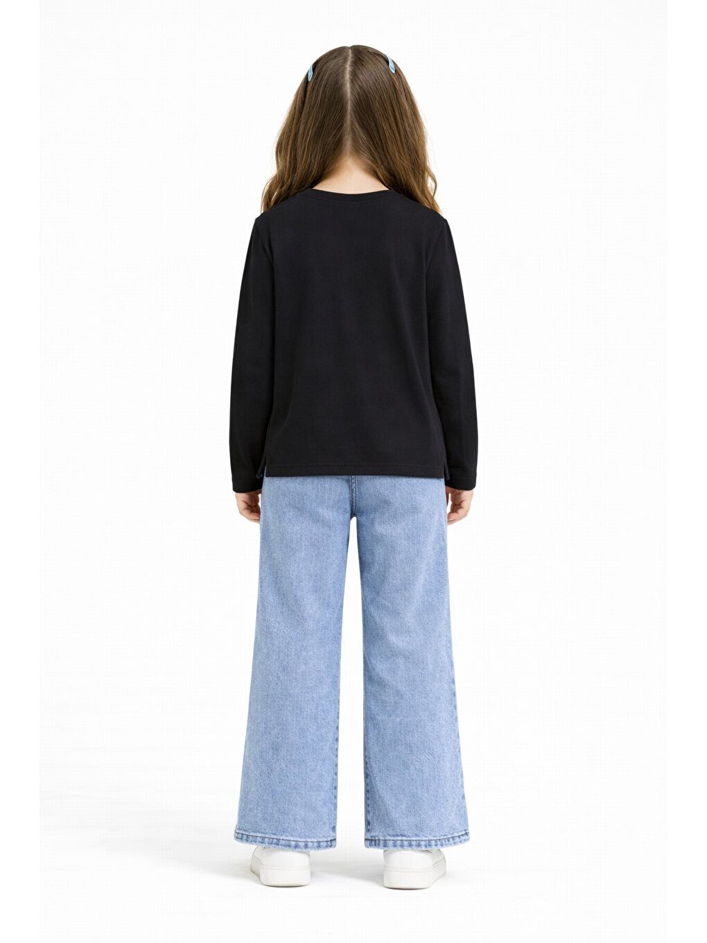 Siyah Yıldız İşlemeli Badili Jean Pantolonlu Kız Çocuk 2li Takım 23741-3