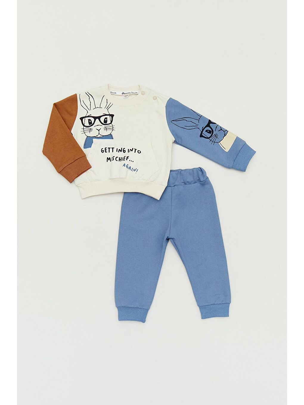 İndigo Baskılı Kanguru Cepli Kız Bebek Takım-1