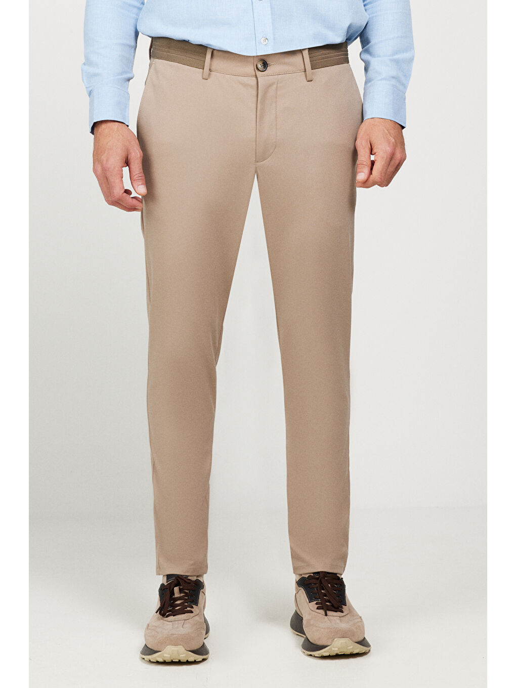 Bej Erkek Vizon Slim Fit Dar Kesim Esnek Pantolon