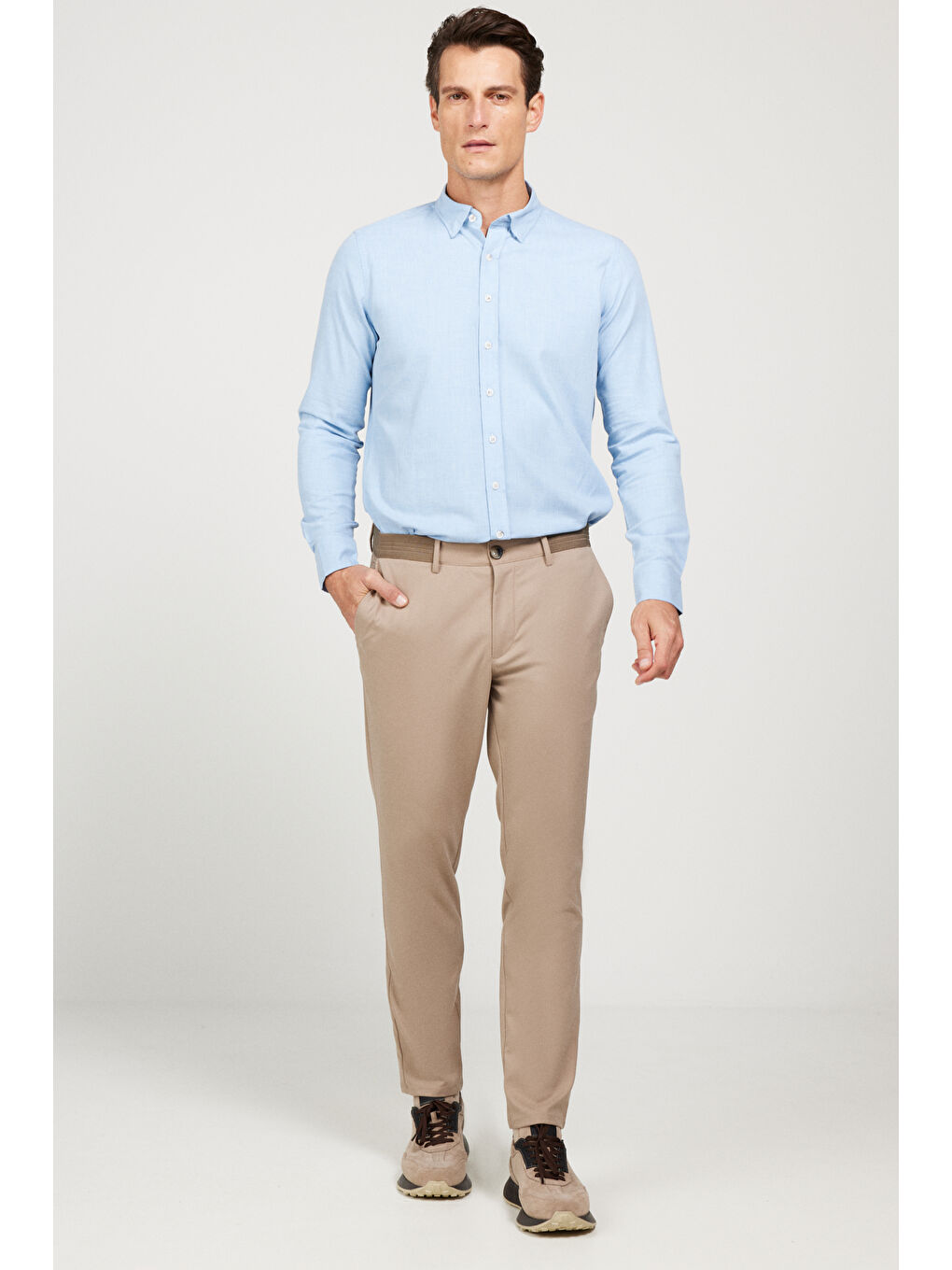 Bej Erkek Vizon Slim Fit Dar Kesim Esnek Pantolon-1