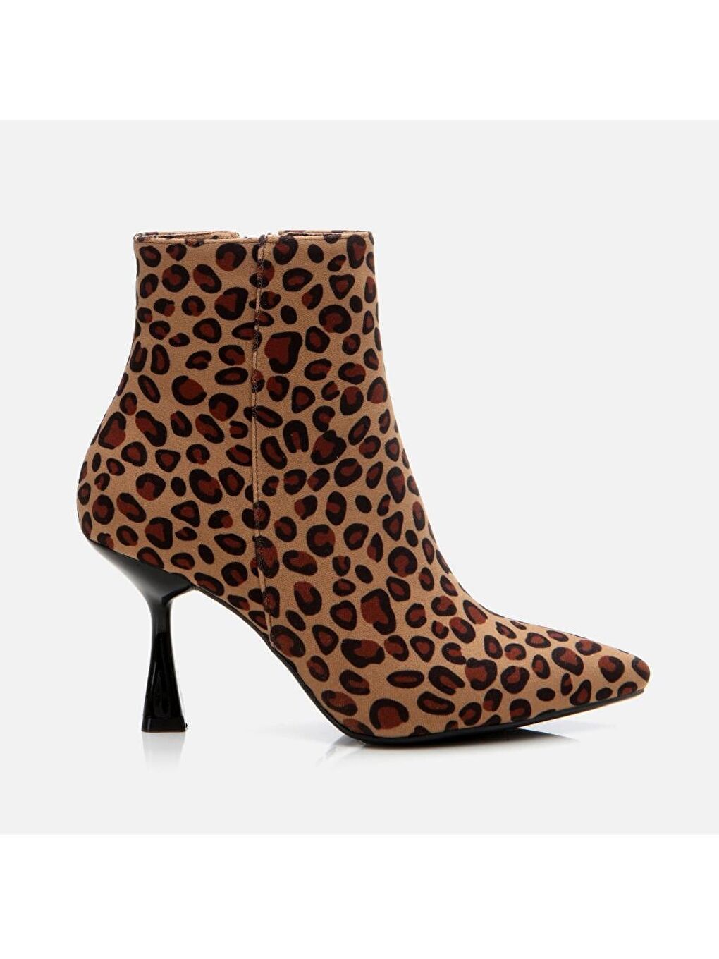 Kahverengi Leopar Desenli Kadın Topuklu Bot-7
