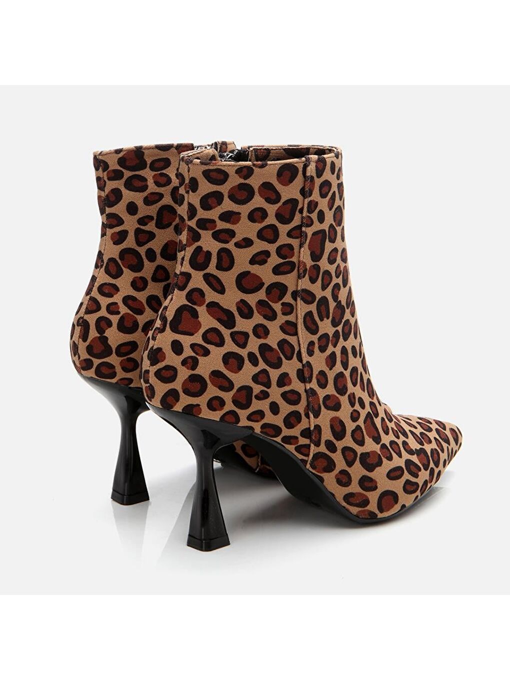 Kahverengi Leopar Desenli Kadın Topuklu Bot-1