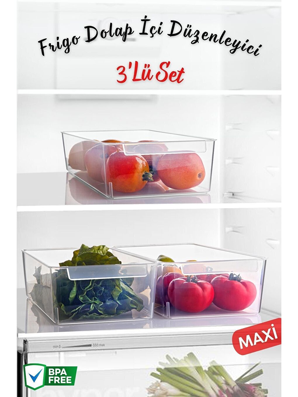 Nandy Home Renksiz Frigo Maxi Buzdolabı & Dolap Içi Düzenleyici Organizer 3 Adet