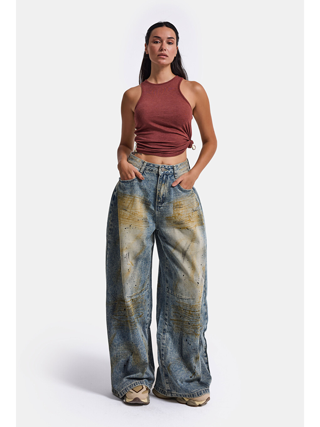 Mavi Kadın Jean Rengi Palazzo Fit T14t Özel Yıkama Tasarım Denim Jean-1