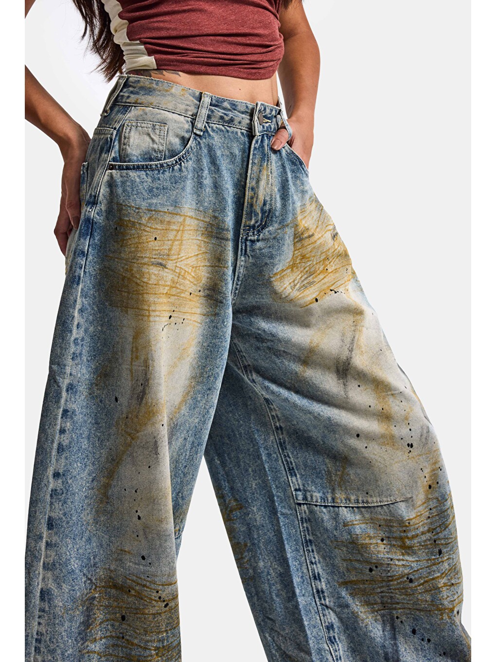 Mavi Kadın Jean Rengi Palazzo Fit T14t Özel Yıkama Tasarım Denim Jean-3