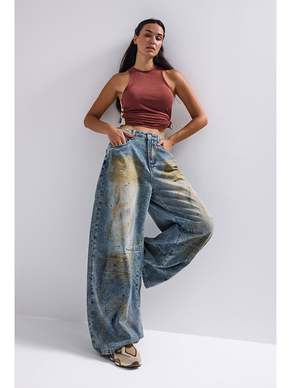 Mavi Kadın Jean Rengi Palazzo Fit T14t Özel Yıkama Tasarım Denim Jean-6