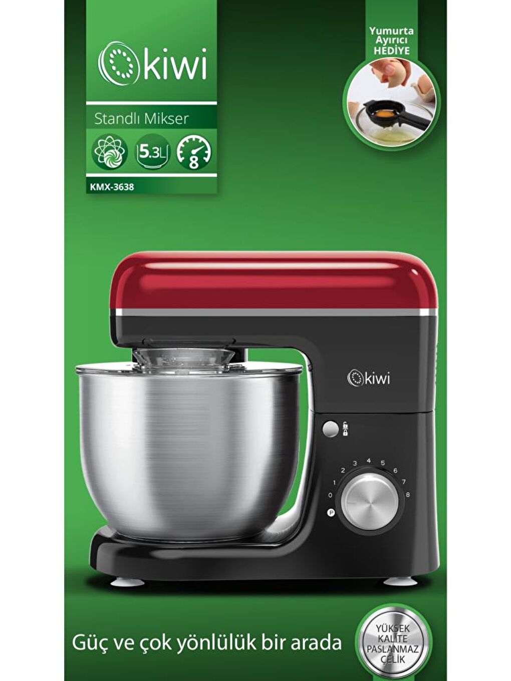 Kmx-3638 Hamur Yoğurma & Stand Mikser 5,3 Lt 1300w 8 Hız Kademeli Mutfak Şefi Kırmızı