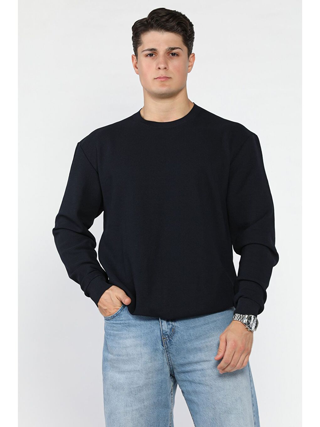 Lacivert Bisiklet Yaka Erkek Triko Kazak-1