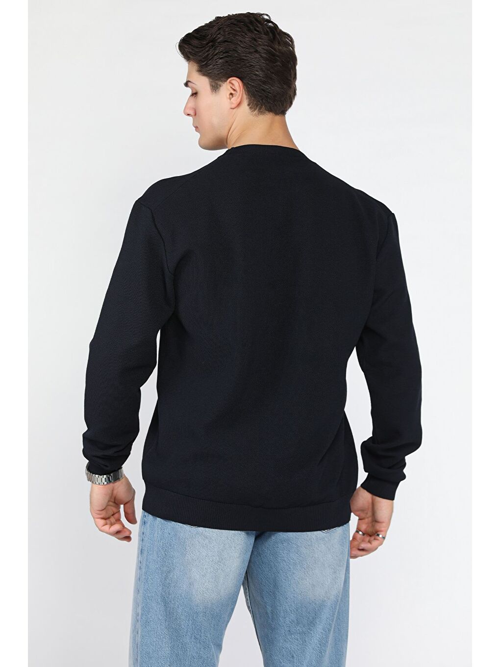 Lacivert Bisiklet Yaka Erkek Triko Kazak-2