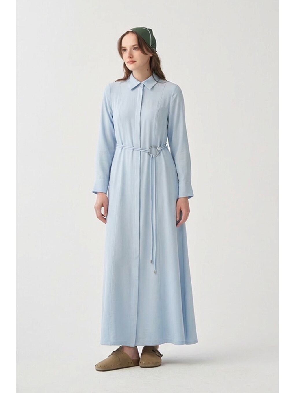 Mavi-Kemer Detaylı Elbise-1