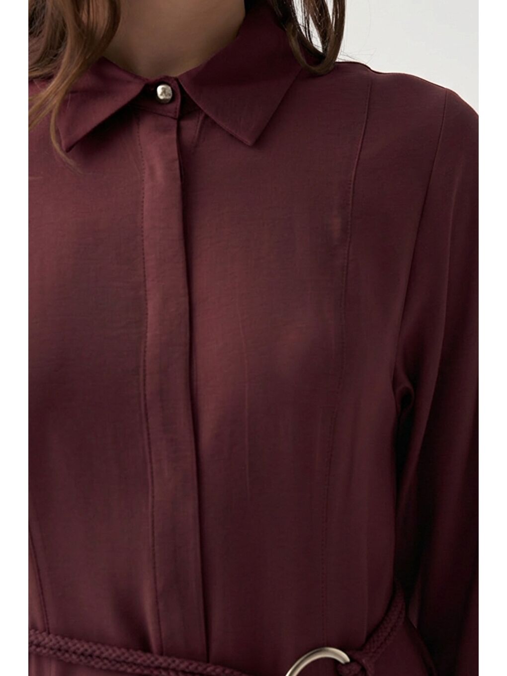 Mürdüm-Kemer Detaylı Elbise-3