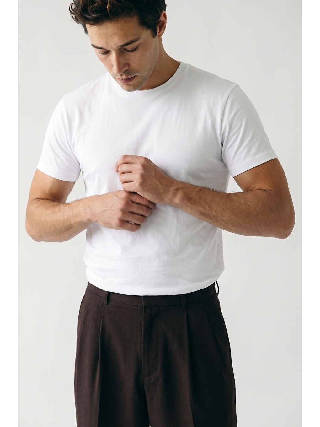 Erkek Muscle Fit Beyaz T-shirt-2