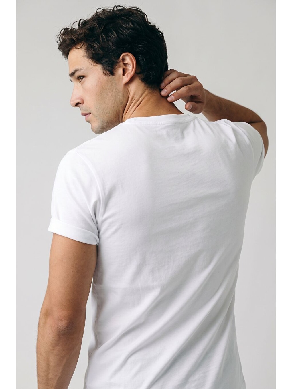 Erkek Muscle Fit Beyaz T-shirt-3