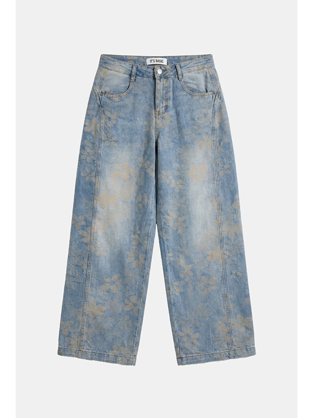 Kadın Mavi Baggy Fit T11t Özel Desenli Kumaş Tasarım Denim Jean-5