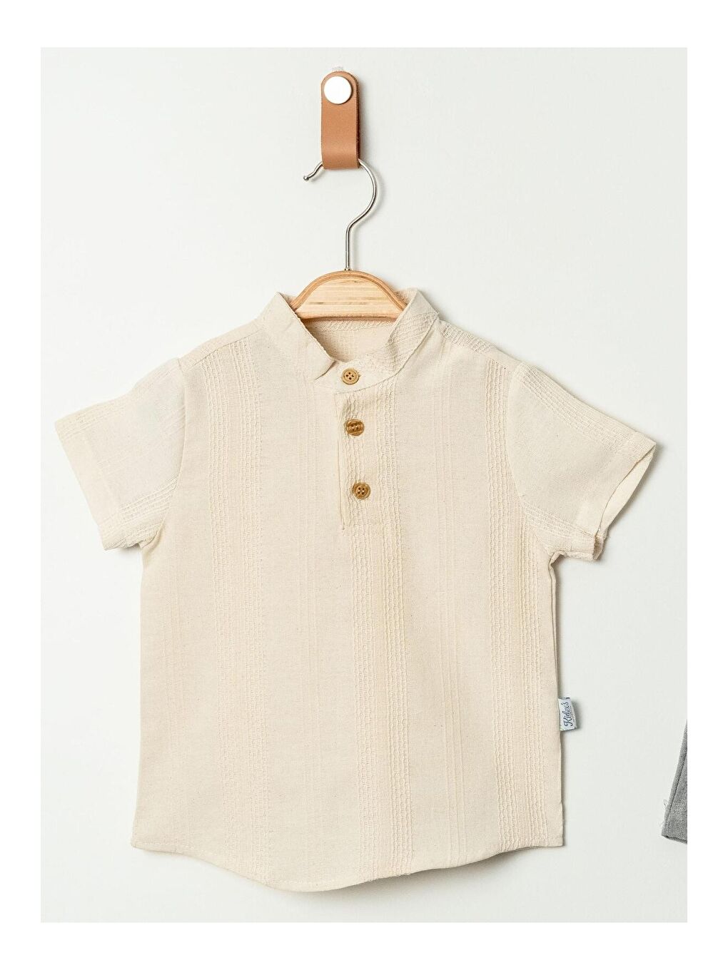 Gri Tarz Gömlek Çizgi Desenli Belden Ayarlanabilir Kısa Kollu Şortlu 2'li Takım-5