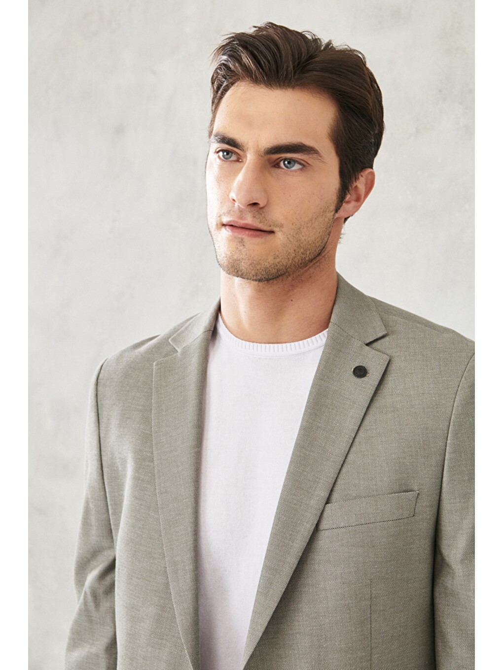Erkek Haki Slim Fit Dar Kesim Mono Yaka Armürlü Klasik Takım Elbise-2