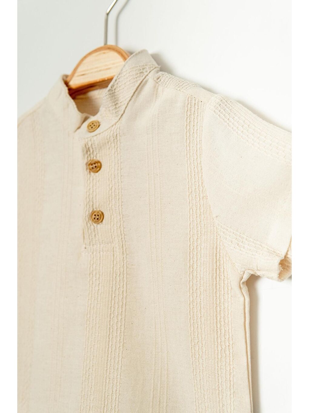 Gri Tarz Gömlek Çizgi Desenli Belden Ayarlanabilir Kısa Kollu Şortlu 2'li Takım-6