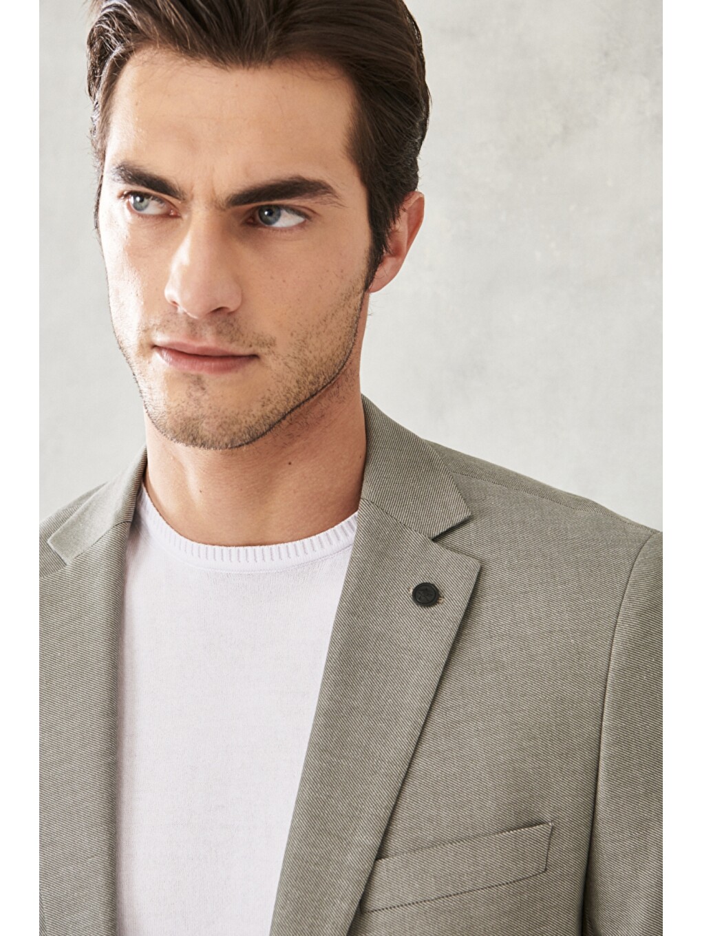 Erkek Haki Slim Fit Dar Kesim Mono Yaka Armürlü Klasik Takım Elbise-5