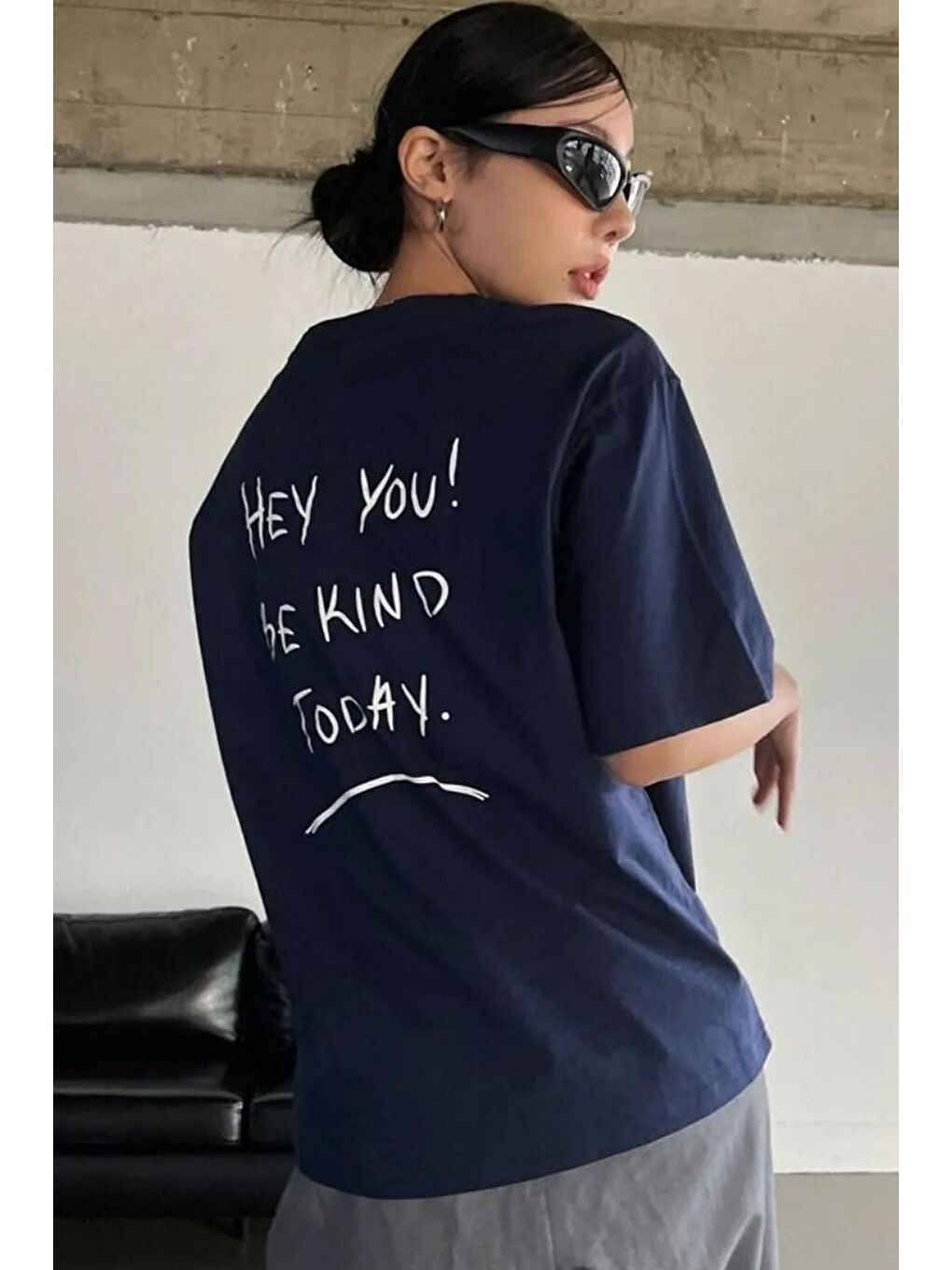 uyguntarz Lacivert Unisex Hey you Baskılı T-shirt - 1