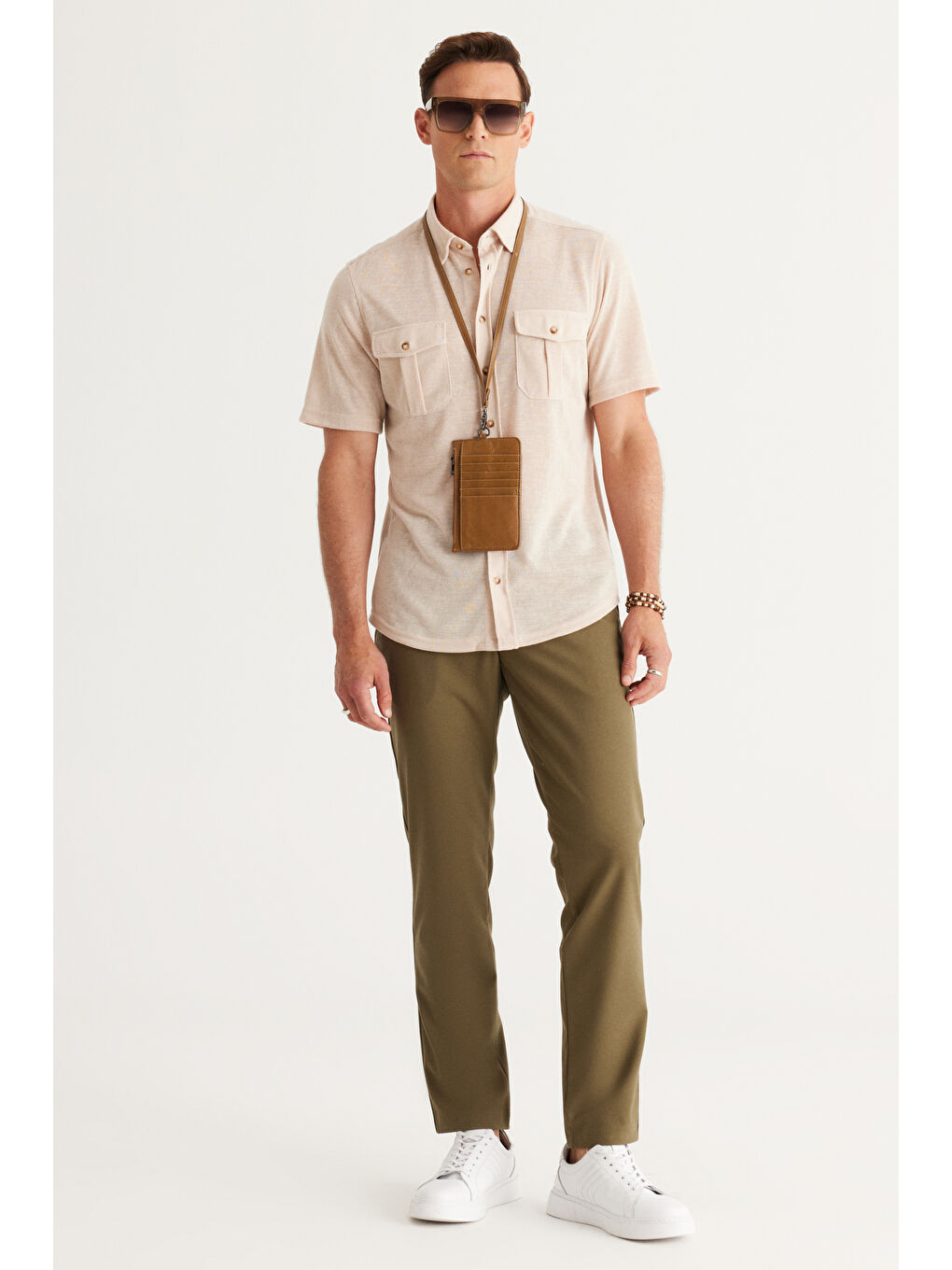 Erkek Haki Slim Fit Dar Kesim Esnek Pantolon-4