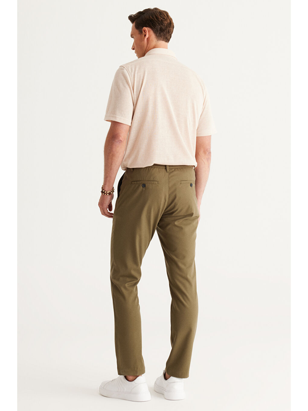 Erkek Haki Slim Fit Dar Kesim Esnek Pantolon-5