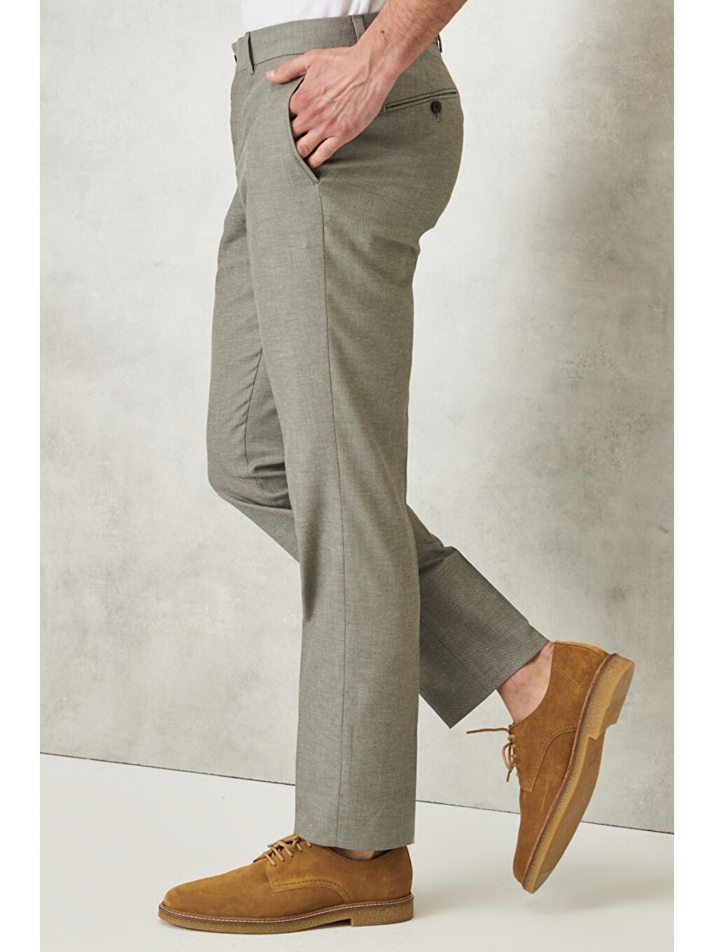 Erkek Haki Slim Fit Dar Kesim Mono Yaka Armürlü Klasik Takım Elbise-7
