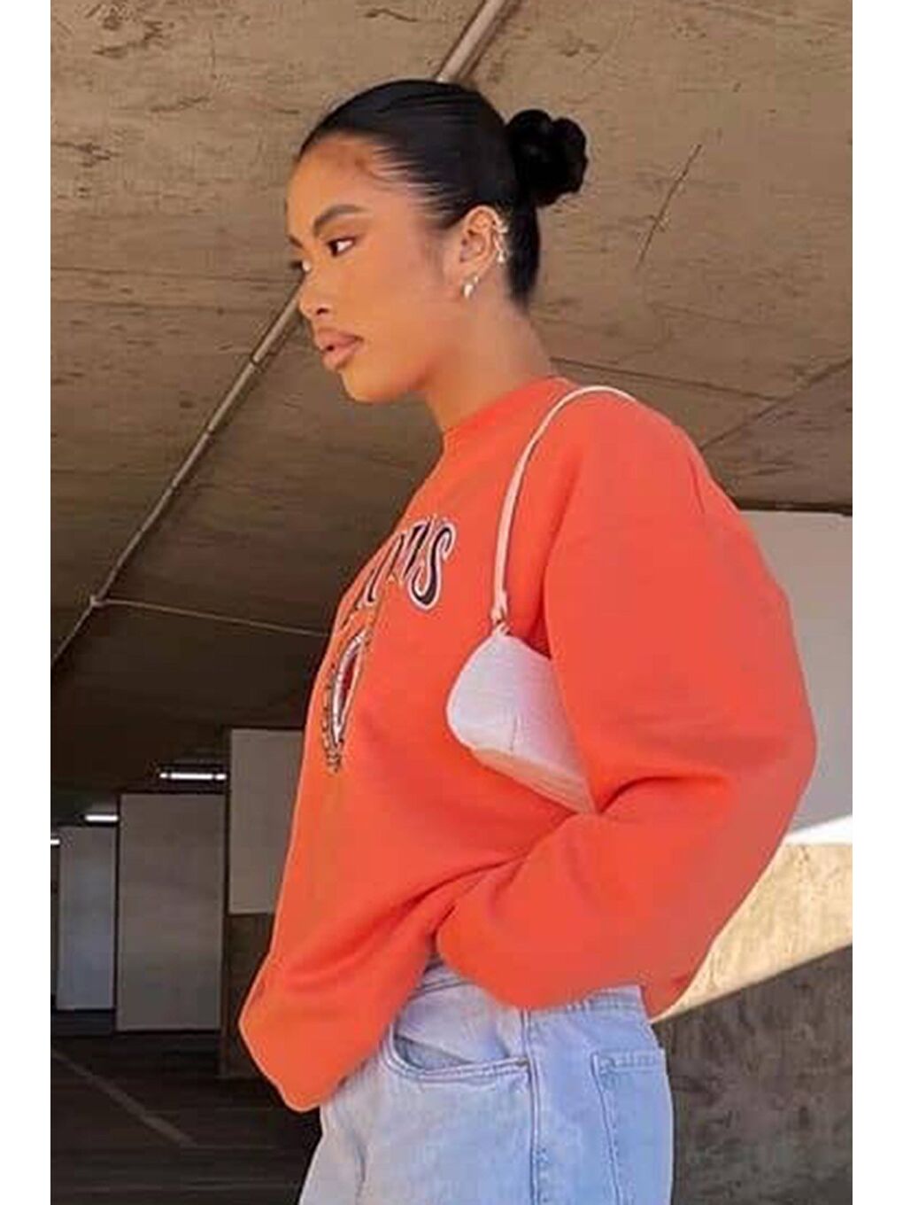 Turuncu Baskılı Kadın Sweatshirt Mg1210-5