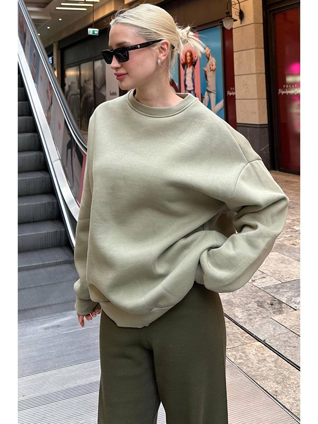Mint Yeşili Bisiklet Yaka Basic Sweatshirt Mg1559