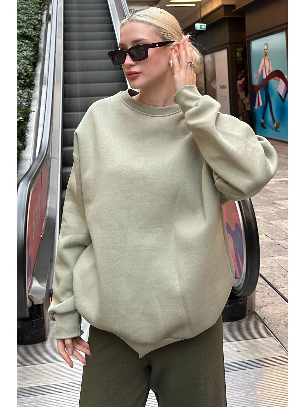 Mint Yeşili Bisiklet Yaka Basic Sweatshirt Mg1559-1