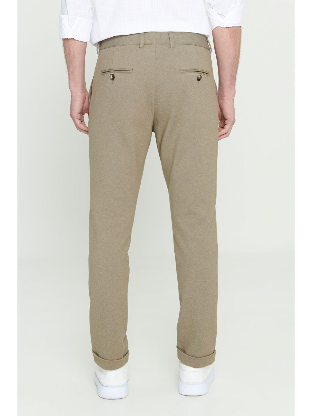 Bej Erkek Vizon Slim Fit Dar Kesim Beli Bağlamalı Esnek Pantolon-5