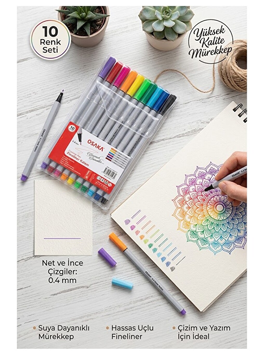 Fineliner Kalem 10 Renk 0.4mm 1 Paket Osaka İnce Keçe Uçlu 10 Lu Renkli Yazı Ve Çizim Kalemi İşaretl-3