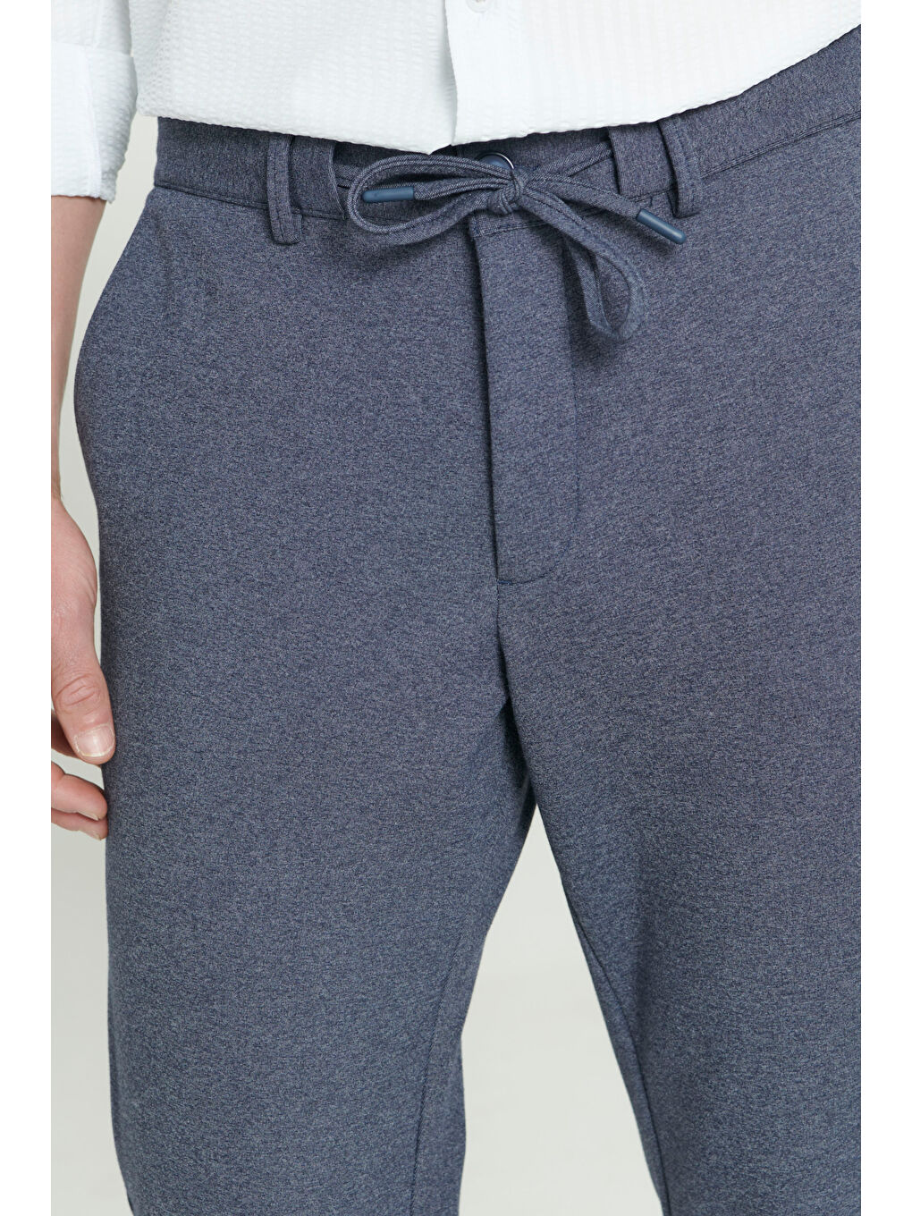 Erkek Lacivert Slim Fit Dar Kesim Beli Bağlamalı Esnek Pantolon-4