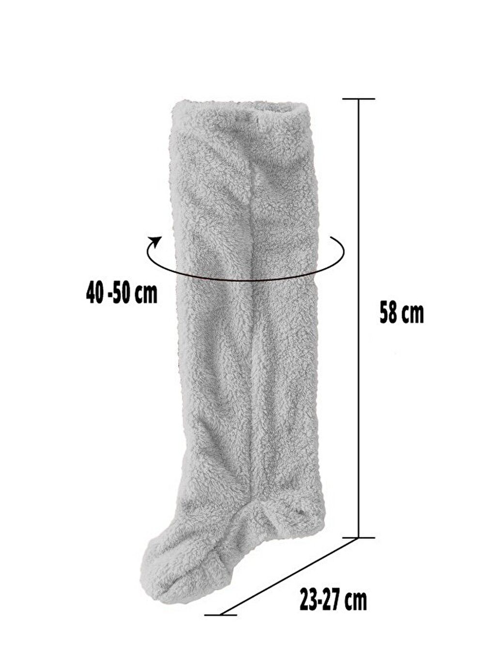 Gri Wellsoft Pelüş Diz Üstü Ev Çorabı Uzun Çorap-2